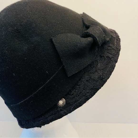 WOOL cloche black lace hat bow Peter Grimm one size Gatsby 20’s - Picture 3 of 9
